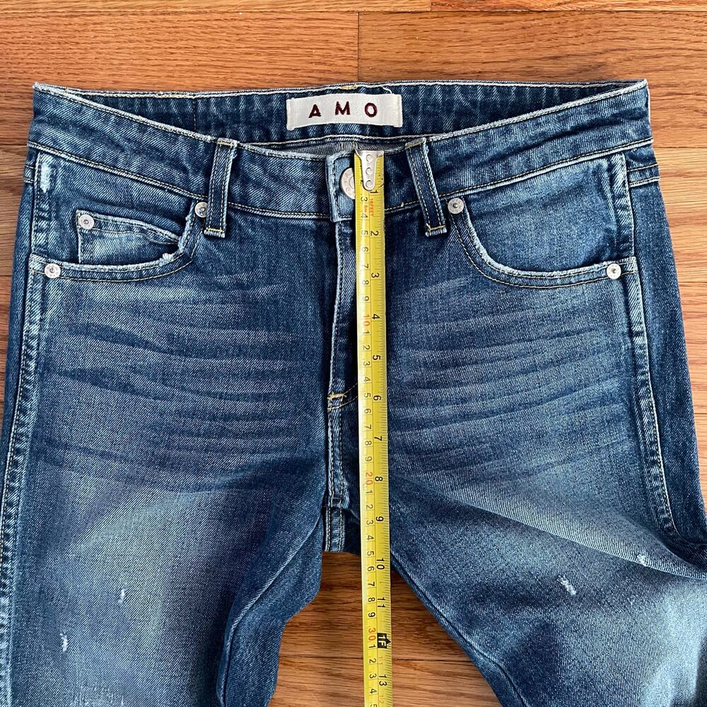 AMO Dive Bar Twist Denim Jeans Womens 27 Blue Mid Rise Distressed Grunge Edgy - Picture 8 of 10